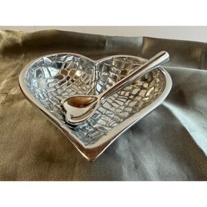 Heart Shaped Stainless Divided Candy Nut Dish w Spoon Wedding Valentine